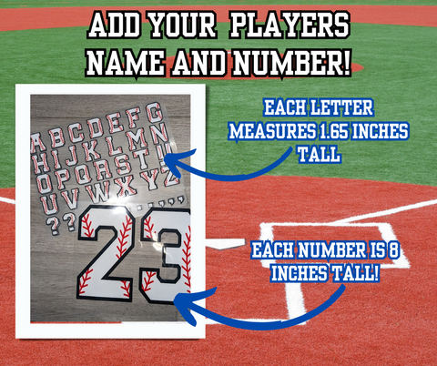 Add your baseball players name and number to your garment!