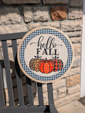 15 inch door Hanger- Hello Fall Plaid circle