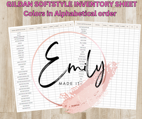 Digital Download Tee shirt Inventory tracker- Gildan Softstyle