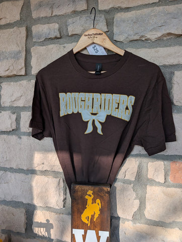 Size Medium, Unisex, Short Sleeve, Brown Roughrider bow underneath
