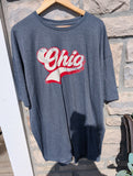 Retro Ohio Short Sleeve Tees and Crewneck Sweatshirts in Dark Heather Charcoal