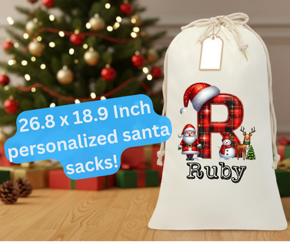 Personalized Santa Sack- Buffalo Plaid Letter