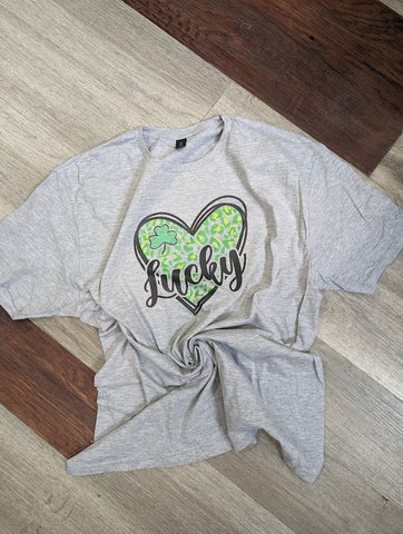 St  Patricks day tee shirt with green leopard and lucky written in black