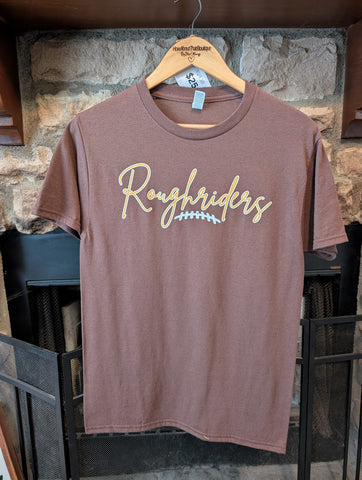 Size Small, Unisex, Short Sleeve, Brown Roughriders with Lace