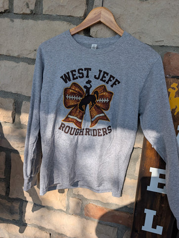 Size Youth Large Long sleeve Football Bow Grey