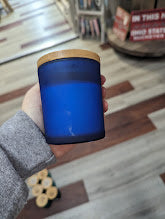 BLUE Matte Jar/ Bamboo Lid/ Flat Wick- Several Scents