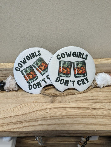 Neoprene car Coaster- Exact Photo- set of 2- Cowgirls don't cry