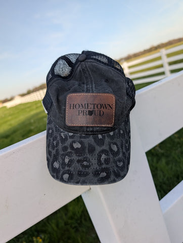 Hometown Proud hat- Pony tail cap in black leopard