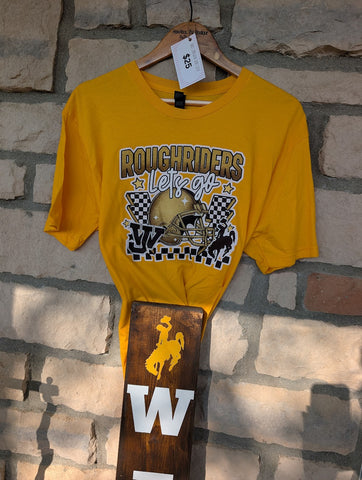Size Large, Unisex, Short Sleeve, Go roughriders Gold