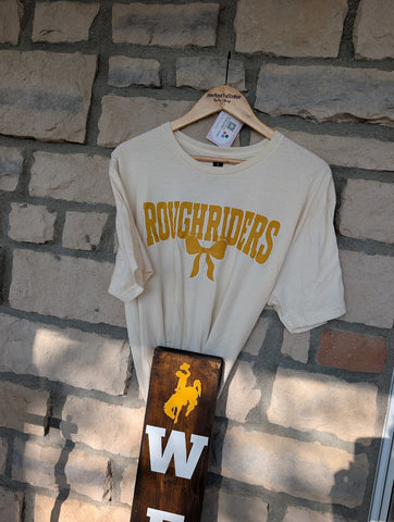 Size Large, Unisex, Short Sleeve, Off white Roughrider Bow