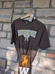 Size Large, Unisex, Short Sleeve, Heather Brown Roughrider Bow