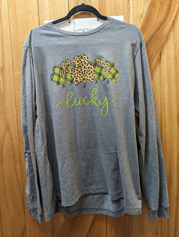 Leopard Print and Green Plaid Shamrocks (1), Crewneck, Long Sleeve, or Hoodie- unisex sized