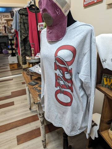 Unique Ohio Shirt: Stylish Block Letters Down the Side, Size medium, Unisex