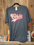 Retro Ohio Short Sleeve Tees and Crewneck Sweatshirts in Dark Heather Charcoal