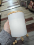 WHITE Matte Jar/ Bamboo Lid/ Flat Wick- Several Scents