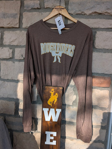 Size xLarge, Unisex, Long Sleeve, Heather Brown Roughrider bow